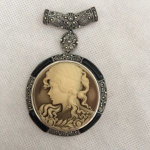 CFJ Marcasite Cameo 925 Sterling Silver